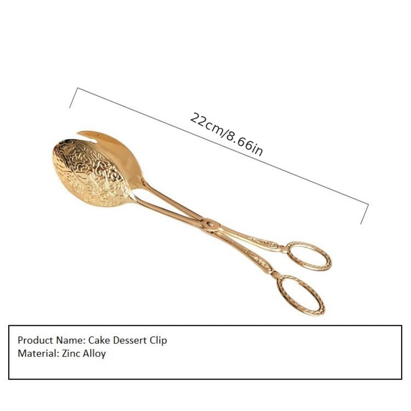 Versatile Gold-Plated Serving Tongs for Snacks, Salads, Bread, BBQ, Pastries, Cakes, and Fruit Salad - Essential Kitchen Tool for Every Occasion.