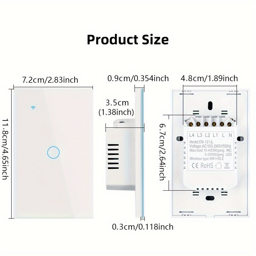 Chevolink Tuya Smart Switches with WiFi Touch Control, Voice Integration with Alexa & Google Home, App-Controlled Lighting, No Neutral Wire Needed, Fire-Resistant for US Standard Wiring in