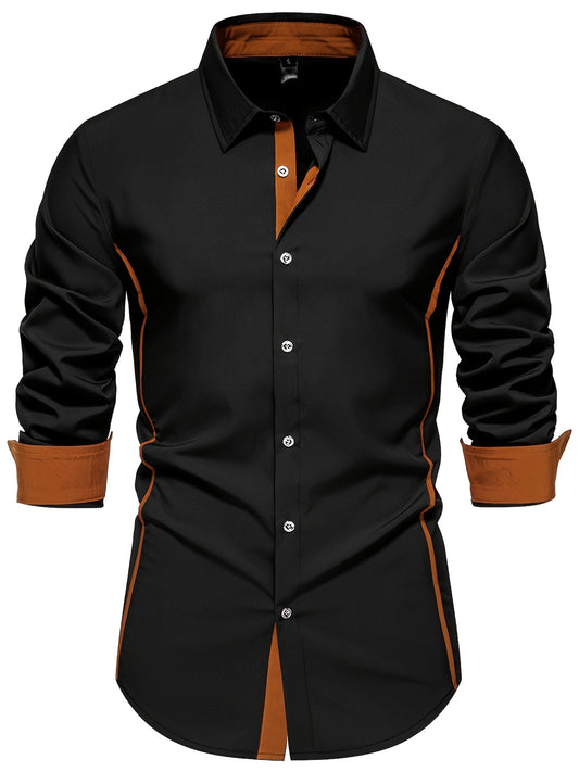 Men's casual color block long sleeve button up shirt for spring and autumn.