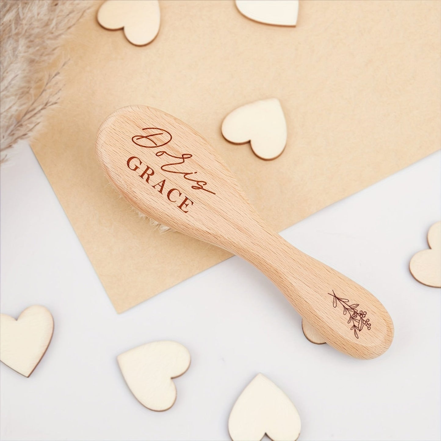 Customized Wooden Hair Brush with December Flower Pattern - Perfect Personalized Engraved Party Favors