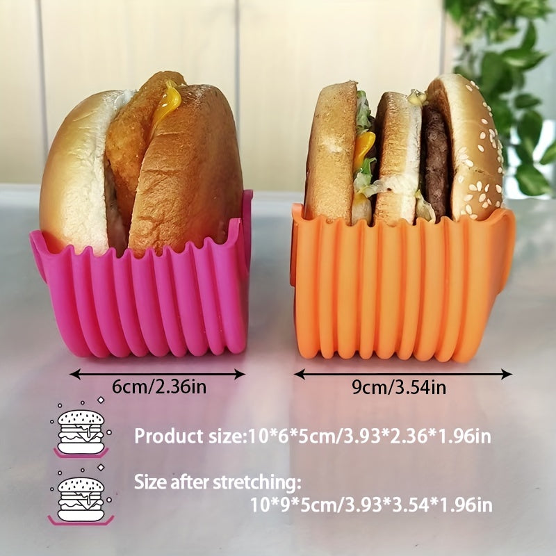 Set of 4 silicone hamburger clips for portable, no-contact storage and easy washing.