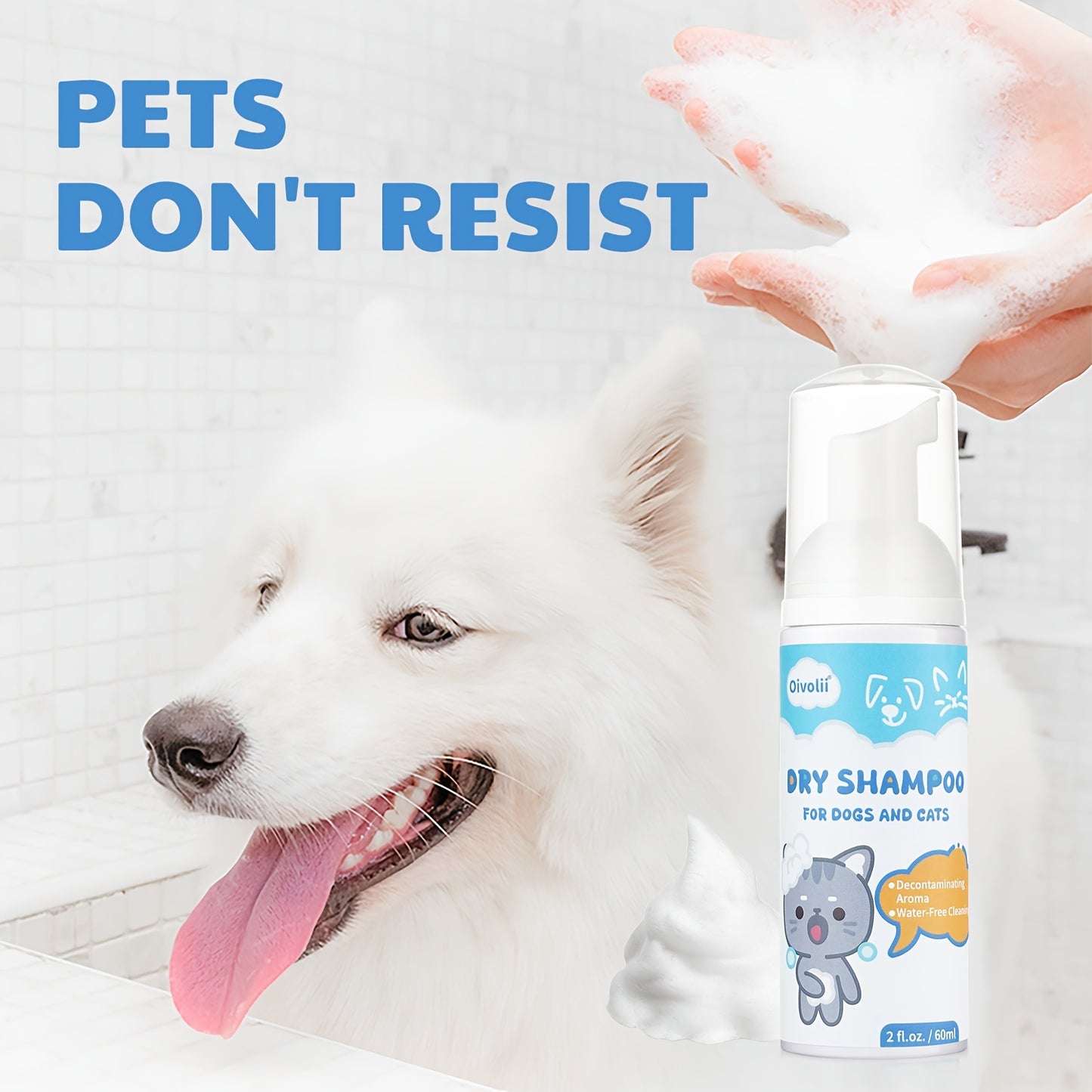 2oz Pet Dry Shampoo for Cats and Dogs, Waterless Cleaning Option