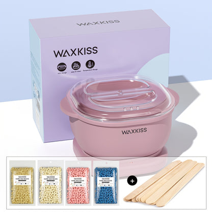 WAXKISS Мини складной силиконовый нагреватель для воска, включает 1 восковую машину, 4 шт. твердого воска, 10 деревянных палочек для воска, подходит для салонов и домашнего воска.