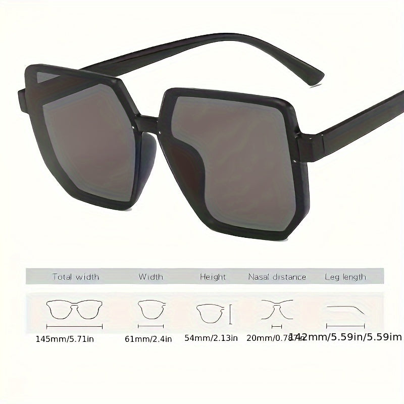 Women's oversized square glasses with plastic frame, ideal for hiking, shopping, parties, and travel.