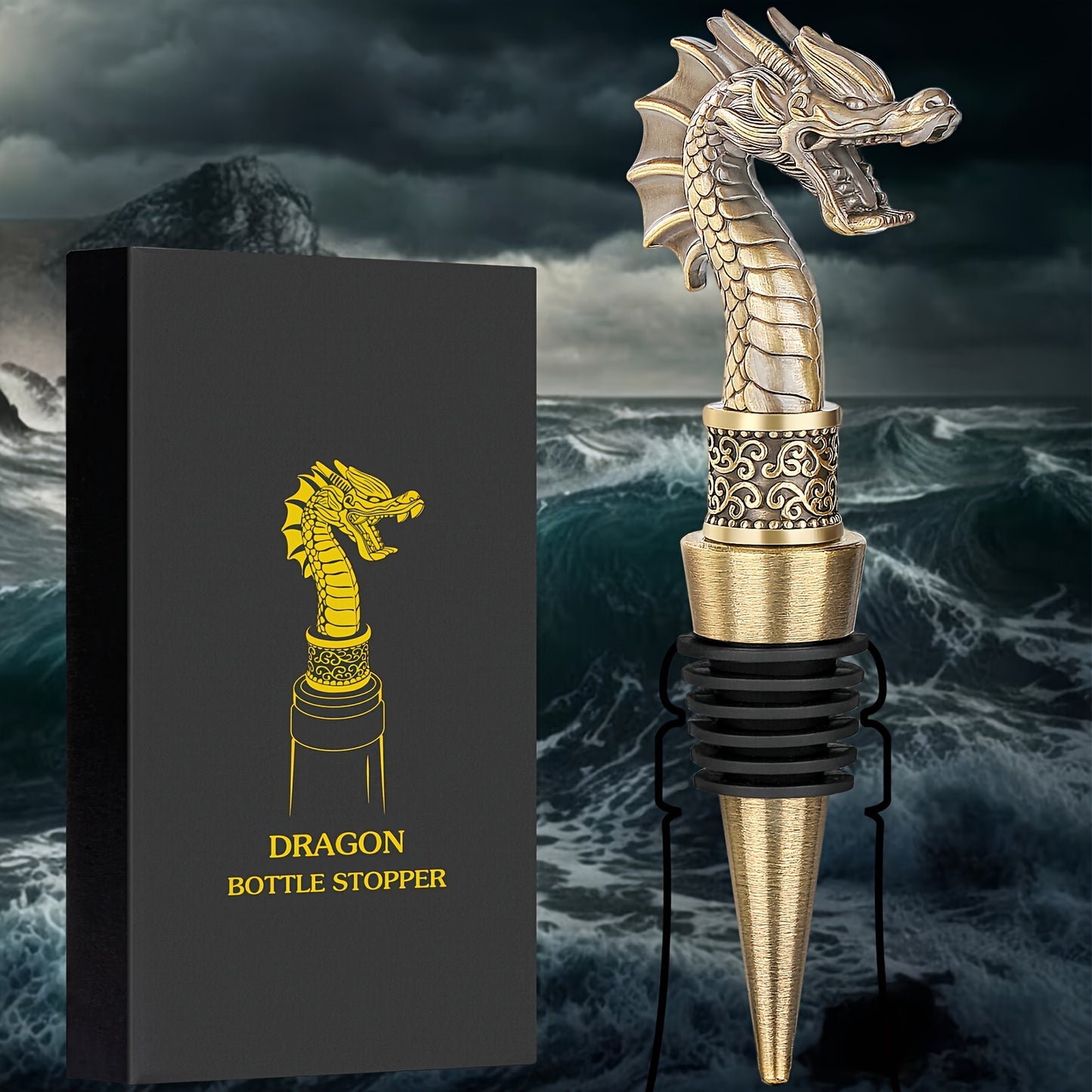 Dragon head wine stopper and beer bottle opener - perfect gift for dragon fans. Great for wine and champagne bottles. Ideal for birthdays and special occasions. A must-have wine accessory.