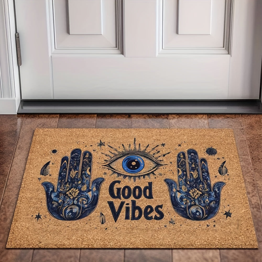 Non-Slip Evil Eye Welcome Mat: This machine washable polyester rug, with rubber backing, is perfect for both indoor and outdoor use. Ideal for the entryway, bedroom, or balcony, this lightweight rectangular floor mat makes the perfect Christmas gift for