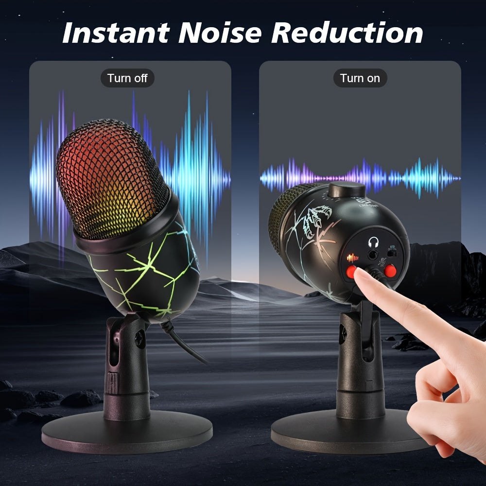 LMBGM USB Condenser Microphone with RGB Lighting, Volume Control, Noise Reduction, USB-C Connector, Unidirectional Polar Pattern; ideal for Gaming, Singing, Streaming, Video Conferencing