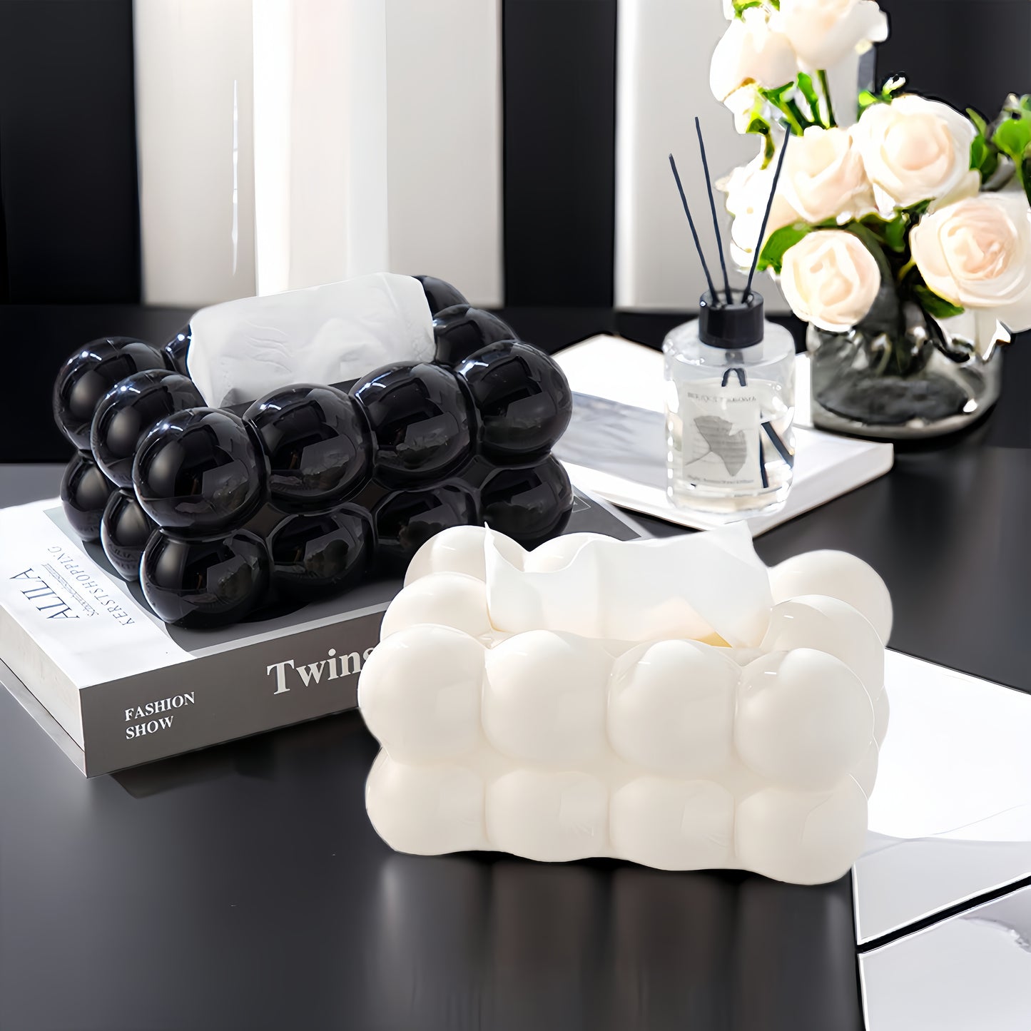 Tissue box holder for home storage and decor, suitable for various rooms.