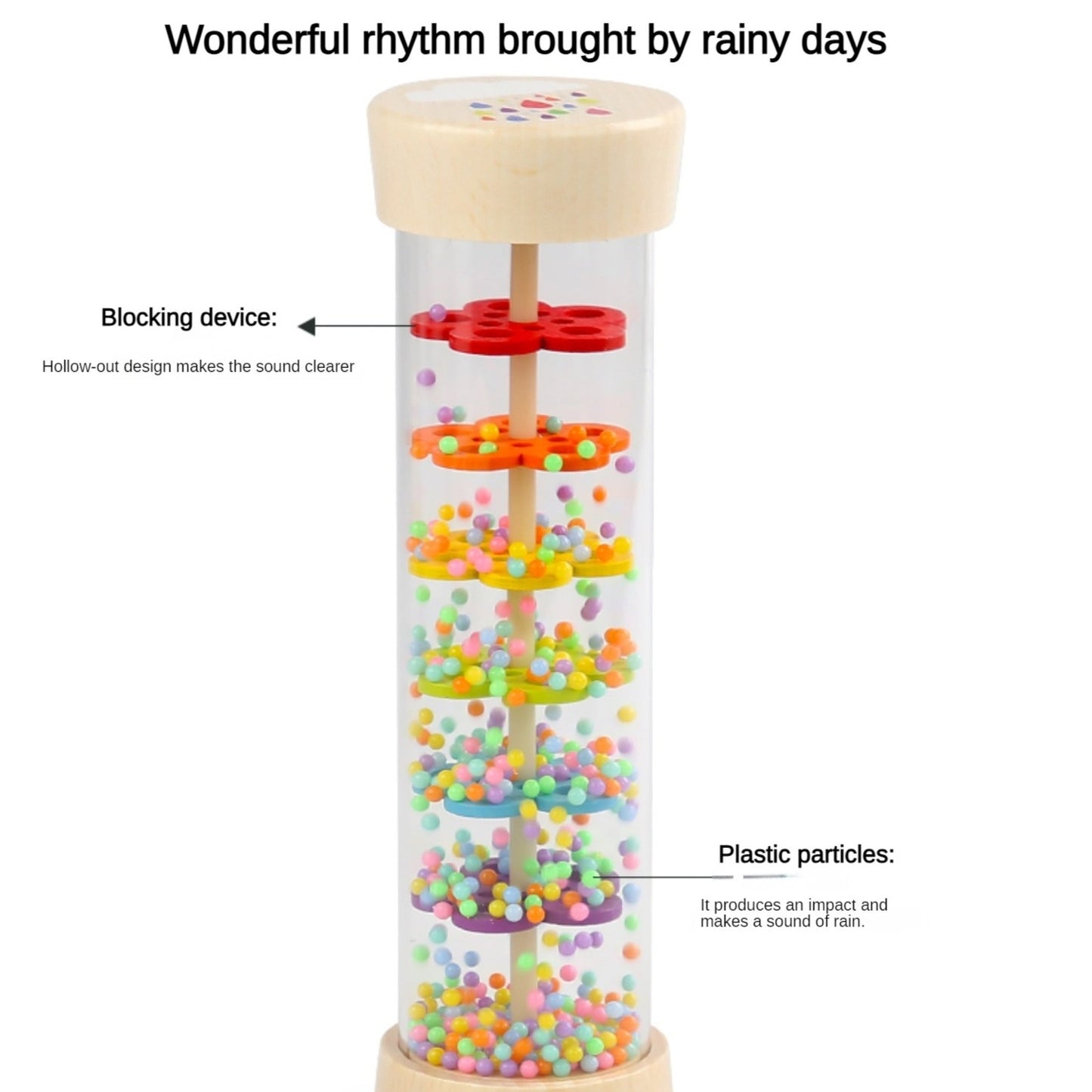 Toy Rain Simulator: Wooden Rain Sound Wind Instrument featuring Megaphone, Rainbow Hourglass Sand Bell - Perfect for Childhood Music Class Teaching Aid