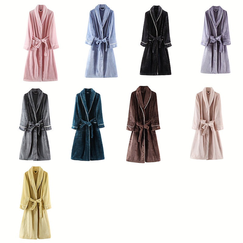 Autumn/Winter bathrobe, comfy unisex pajamas, thick large size nightgown with long sleeves and pocket, warm robe for home/bathroom.