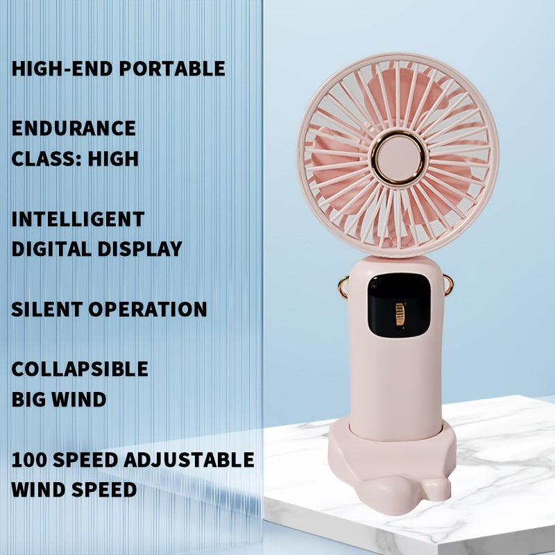 Get your hands on the perfect personal cooling solution with this Mini Portable Fan. This handheld fan is rechargeable via USB charging and comes with 100 speed settings for customized comfort. The fan is silent and small, making it ideal for use in