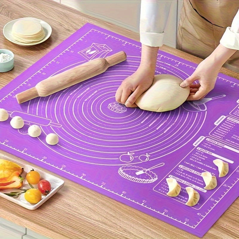 A durable pastry pad with ultra thickness and non-stick technology, designed for precise measurements and optimal baking, rolling, and kneading of dough. Made from food-grade EVA material to improve manual skills in the kitchen. An essential tool for