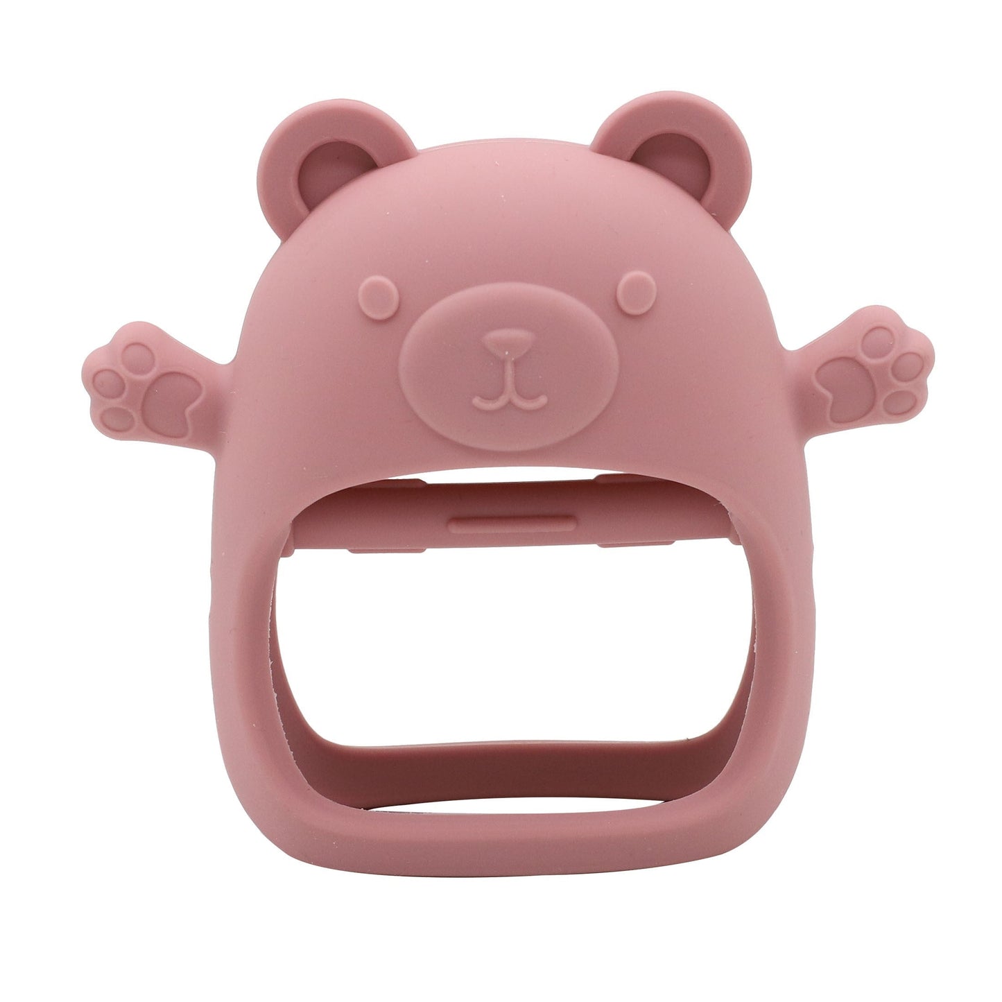 Children's Teether Gloves featuring an Adorable Bear Silicone Teether for Fall Prevention. This Teething Toy is Gentle to the touch and Suitable for Sucking. Perfect as a New Year's Gift!