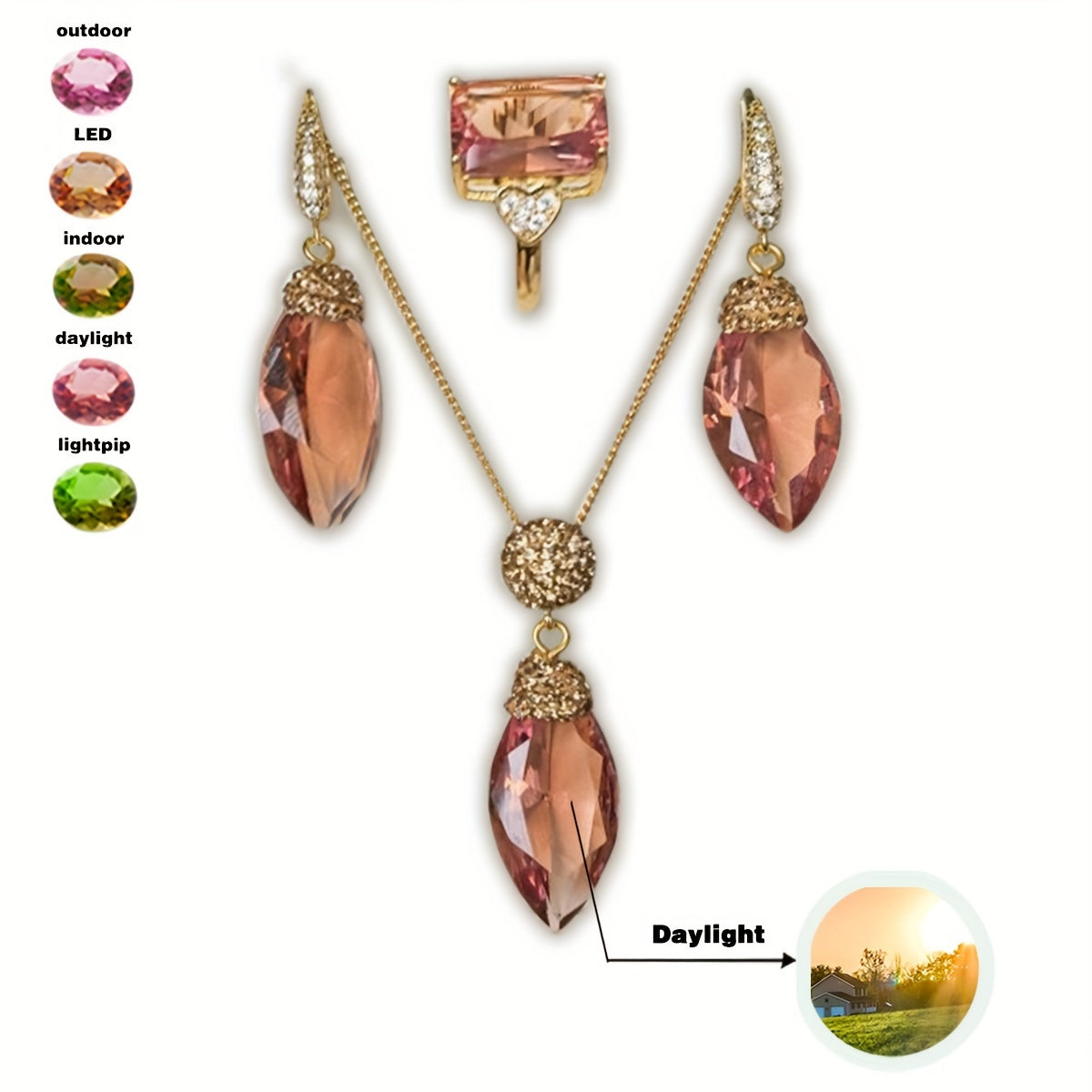 Elegant Sultanite Jewelry Set with Color-Changing stone - Adjustable Marquise Ring, Necklace & Earrings - Ideal for both Casual and Formal Events