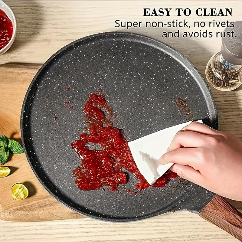 Aluminum Crepe Pan with Non-Stick Coating, Safe for Induction Stovetops, Versatile Skillet for Making Tortillas, Pancakes, and Wraps, PFOA-Free Kitchen Cookware, Hand Wash Only with Aluminum Handle, Size: 28cm/11inch