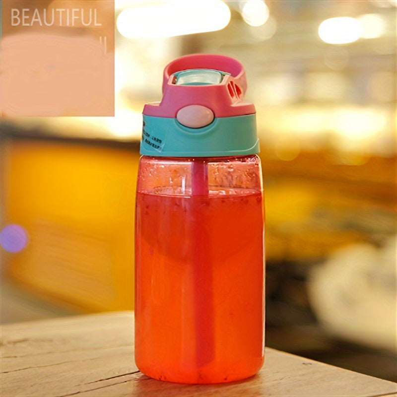 17 oz/500ml flip top water bottle with straw, portable and leakproof for outdoor sports, fitness, and travel.