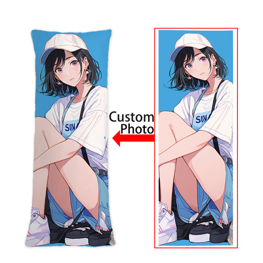 This custom photo body pillowcase features a long rectangular anime design with Thanksgiving, Christmas, and New Year patterns. It is the perfect birthday gift or wedding anniversary present, made from soft plush material with a single-sided print.