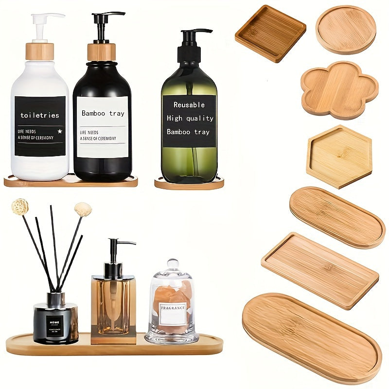 Stylish wooden bathroom tray for countertops. Ideal for storing soaps, bottles, watches, tissues, and organizing bathroom items.