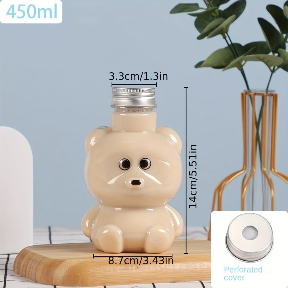 1 piece or 4 pieces of 500ml Milk Tea Juice Bottles Beverage PET Water Bottle featuring Bear and Tiger designs. These disposable takeaway coffee bottles come with lids.