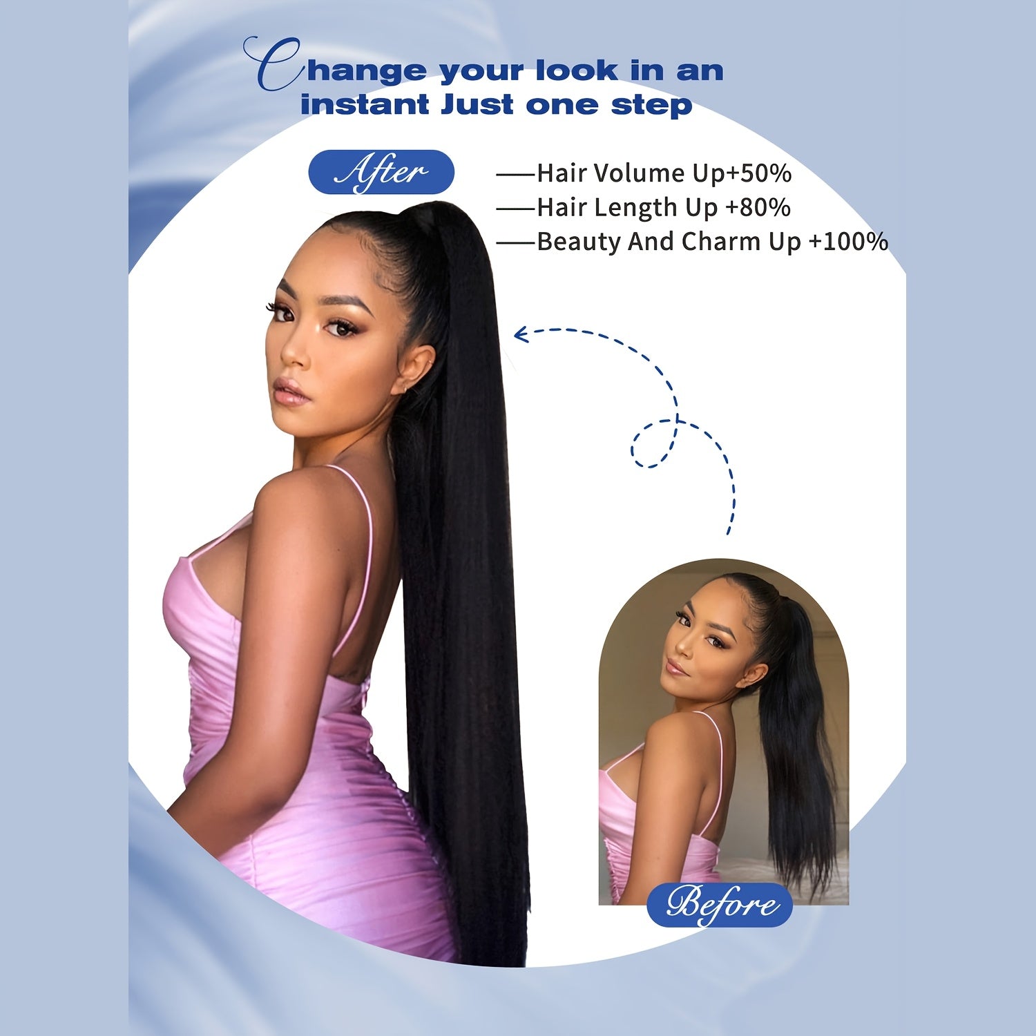 66.04cm Straight Ponytail Extension for Women in Various Colors - Heat-Resistant Soft Synthetic Hair with Elastic Band - Perfect for Daily Wear & Special Occasions.