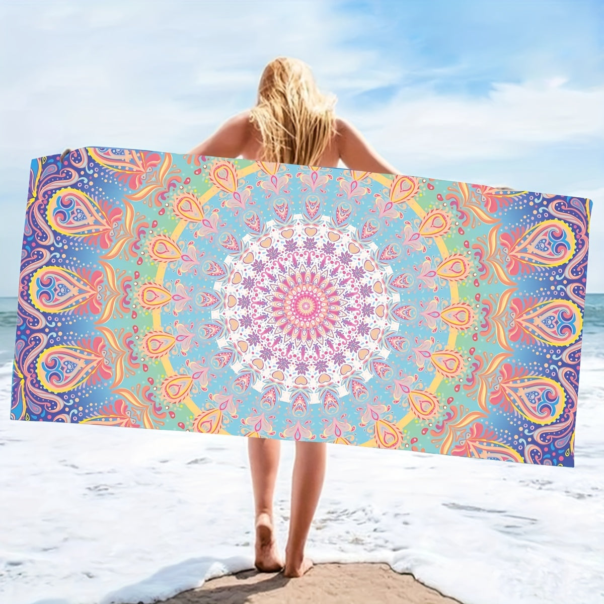 Fast-drying microfiber beach towel with tropical floral design, lightweight and absorbent, great for swimming, gym, yoga, and travel.