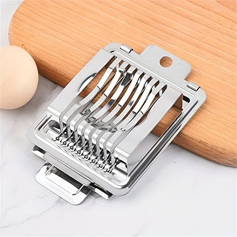 1 piece of egg slicer with stainless steel blades for slicing hard boiled eggs, fruits and other foods creatively in the kitchen. A versatile tool for cutting eggs and other ingredients in the household.