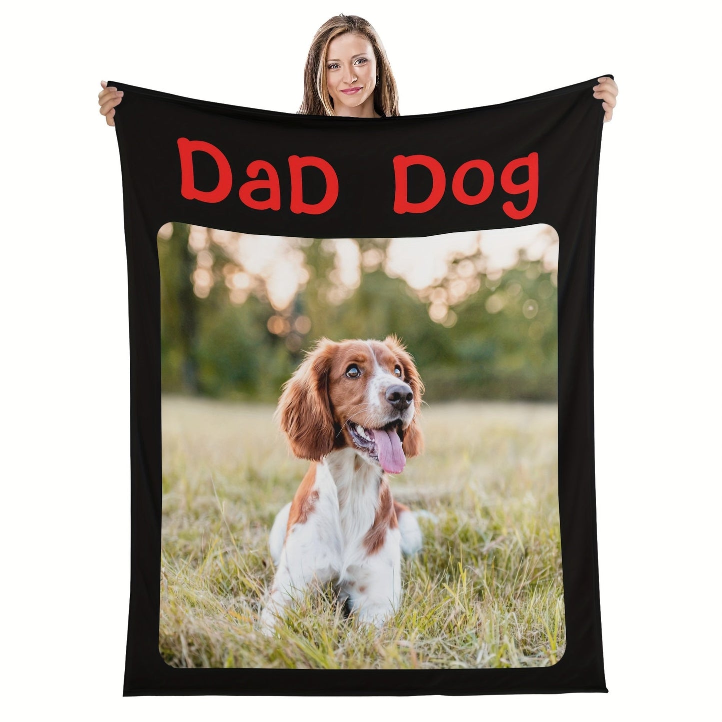 Customized Dog Dad Blanket - Cozy Flannel Pet Throw, Personalized with Your Own Photo and Message, Perfect Gift for Both Men and Women, Easy to Clean in Washing Machine - Color: Black