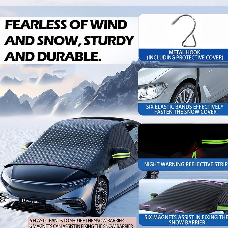 Windshield snow cover with magnetic frost cover for large cars, made of high strength Oxford fabric, easy to install.