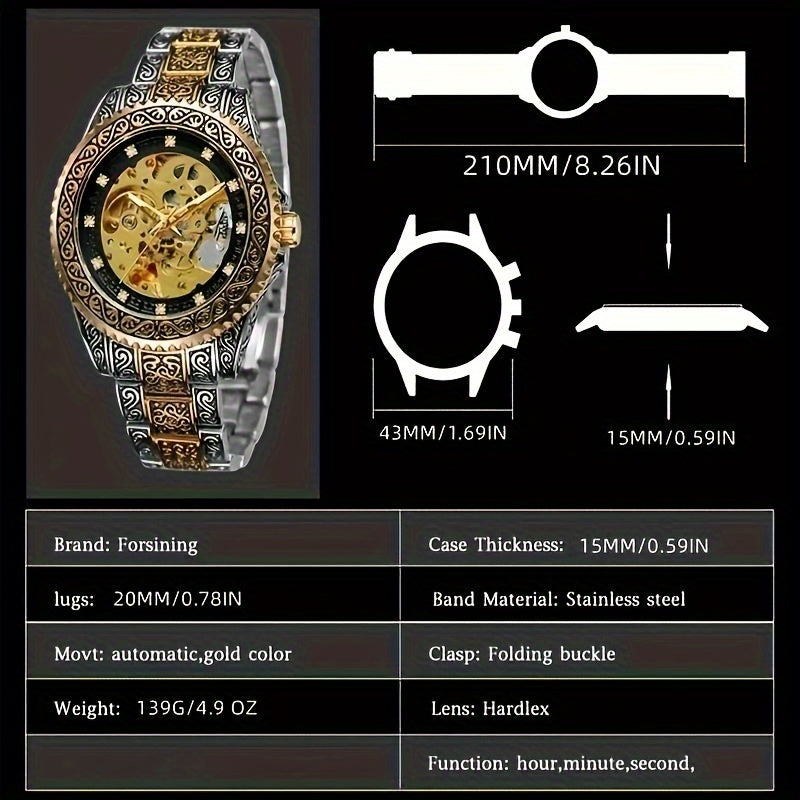 Premium Retro Men's Gold Mechanical Wristwatch Brand Featuring Butterfly Clasp and Hollowed-Out Design