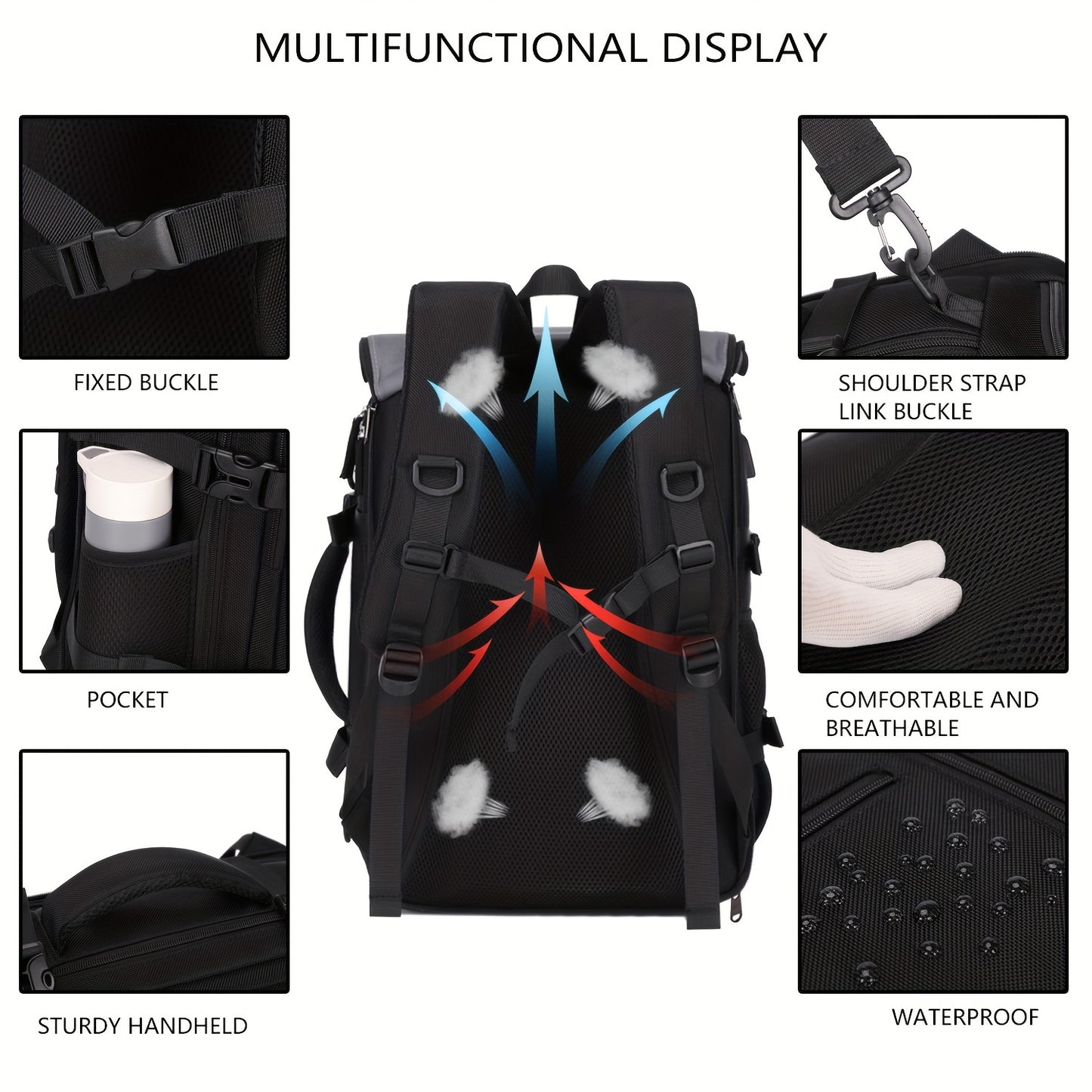 Large, durable backpack with shoe compartment, USB port, and 17-inch laptop compartment, ideal for college or business use.