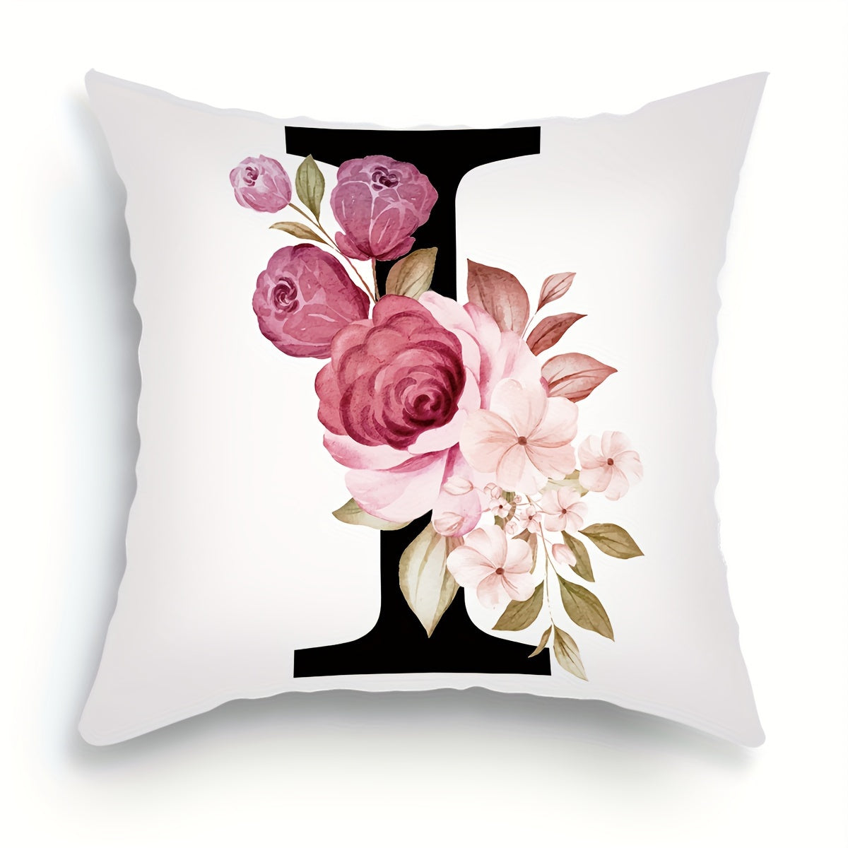 English letter flower print pillowcase for sofa cushions, 45.72cm x 45.72cm.