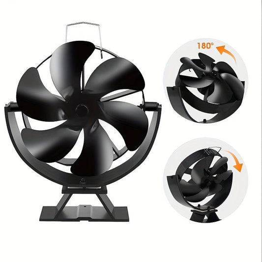 Introducing the EFGHONG Heat Powered Wood Stove Fan - a 6 blade aluminum table fan designed for efficient air circulation. This portable, no-electricity accessory features a brushed finish and multiple components for easy use with your fireplace.