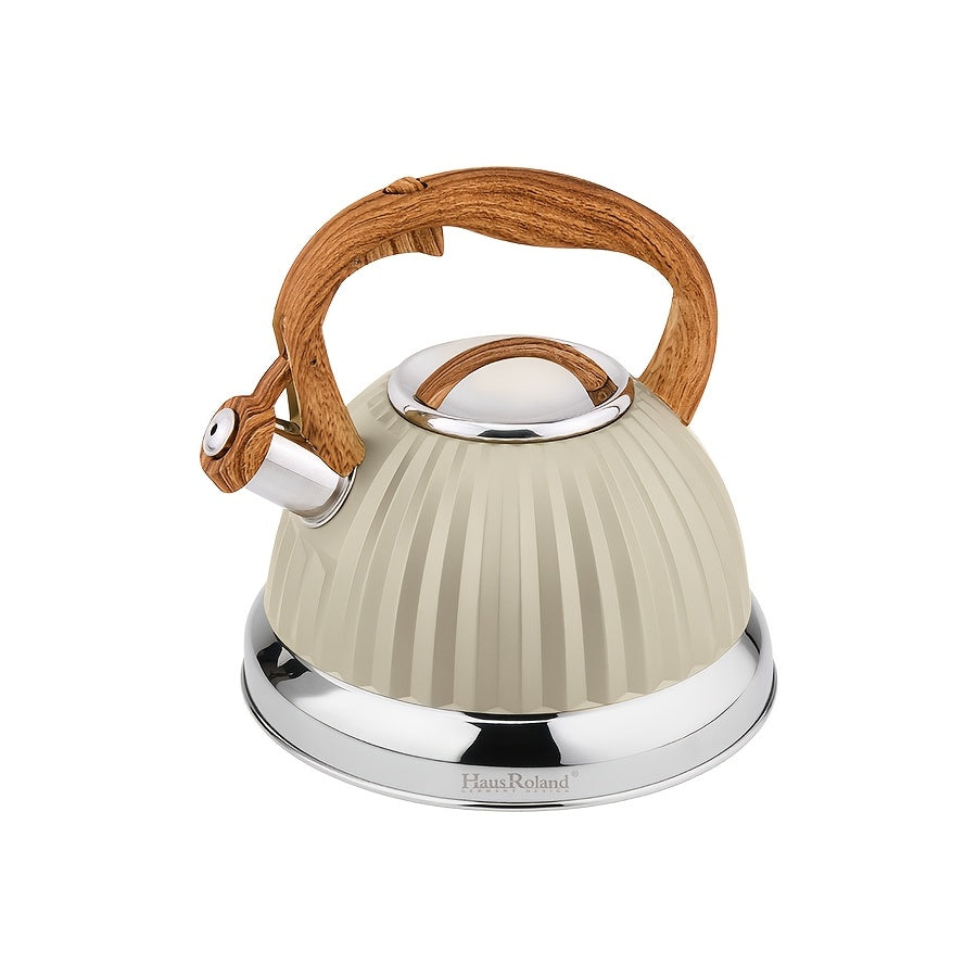 Rustic Wood-handled Stainless Steel Tea Kettle - Quickly Boil Water for Gas & Induction Stoves, Easy to Clean, Lightweight and Durable for Home and Outdoor Use