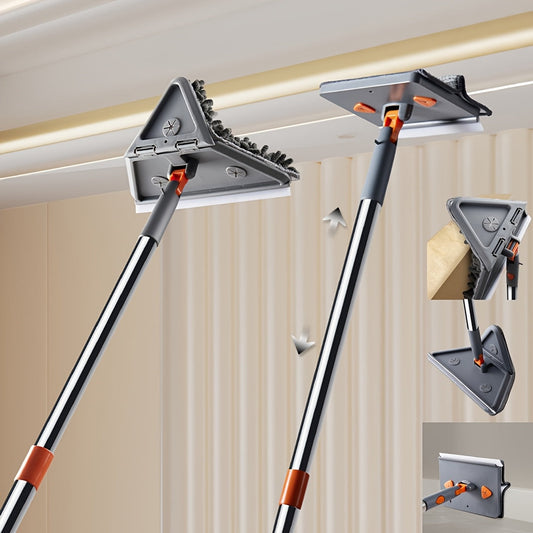 Multi-functional Triangle Mop for Walls & Ceilings - Adjustable, Collapsible Design with 4 Washable Microfiber Pads for Effortless Cleaning in Kitchens, Bathrooms, and Living Areas.