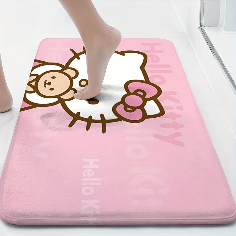 Introducing the adorable Hello Kitty Cartoon Door Mat - This non-slip, machine washable polyester rug is perfect for your living room, bedroom, or bathroom. It also makes a great party decor and gift!