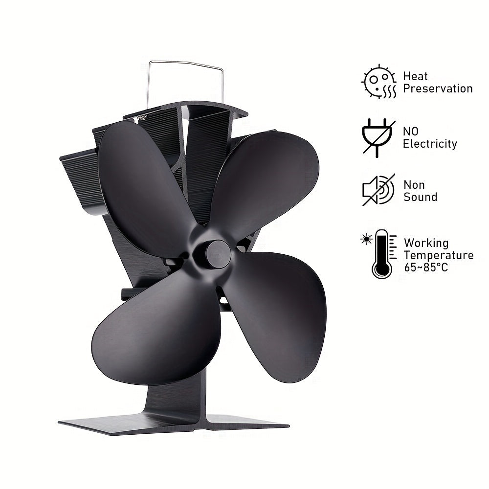 High-Quality, Portable Fireplace and Wood Stove Accessory - 4-Blade Heat Powered Stove Fan for Quiet and Efficient Home Heating