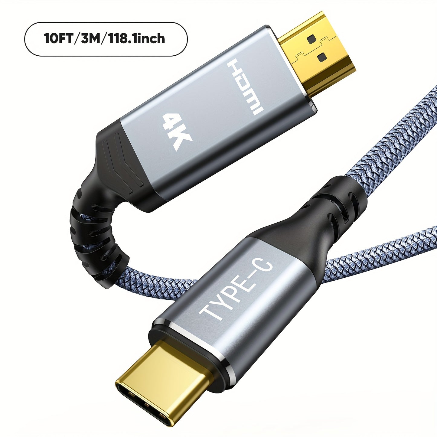 4K USB C to HDTV Cable compatible with Macbook, iPad, Samsung Galaxy, Surface, Dell, HP, and more (100.58cm/182.88cm/3.05m)