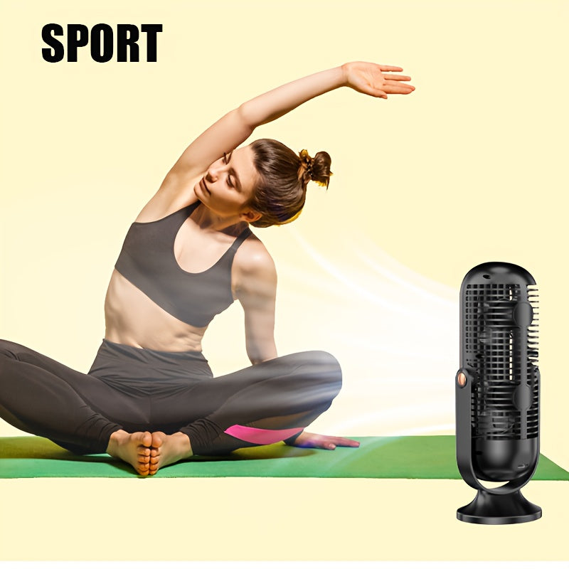 Introducing our Whisper Quiet USB Rechargeable Personal Air Tower Fan! This fan features a LED display, 5-speed settings, and 720° oscillation for maximum airflow. Made of durable plastic material with a lithium battery, this portable fan is perfect for