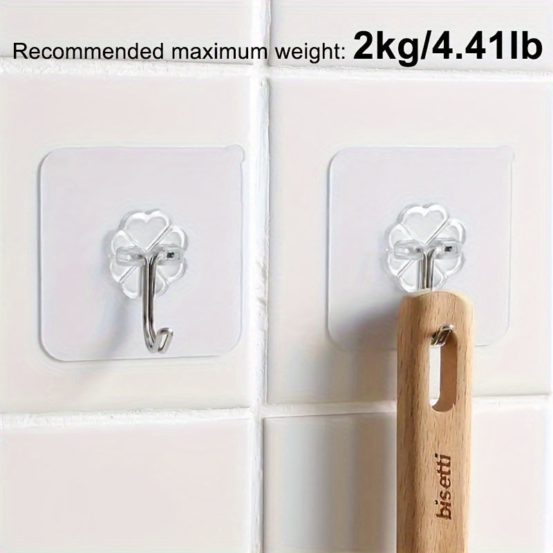 30-piece set of clear adhesive hooks for various uses, with non-slip, odorless design.