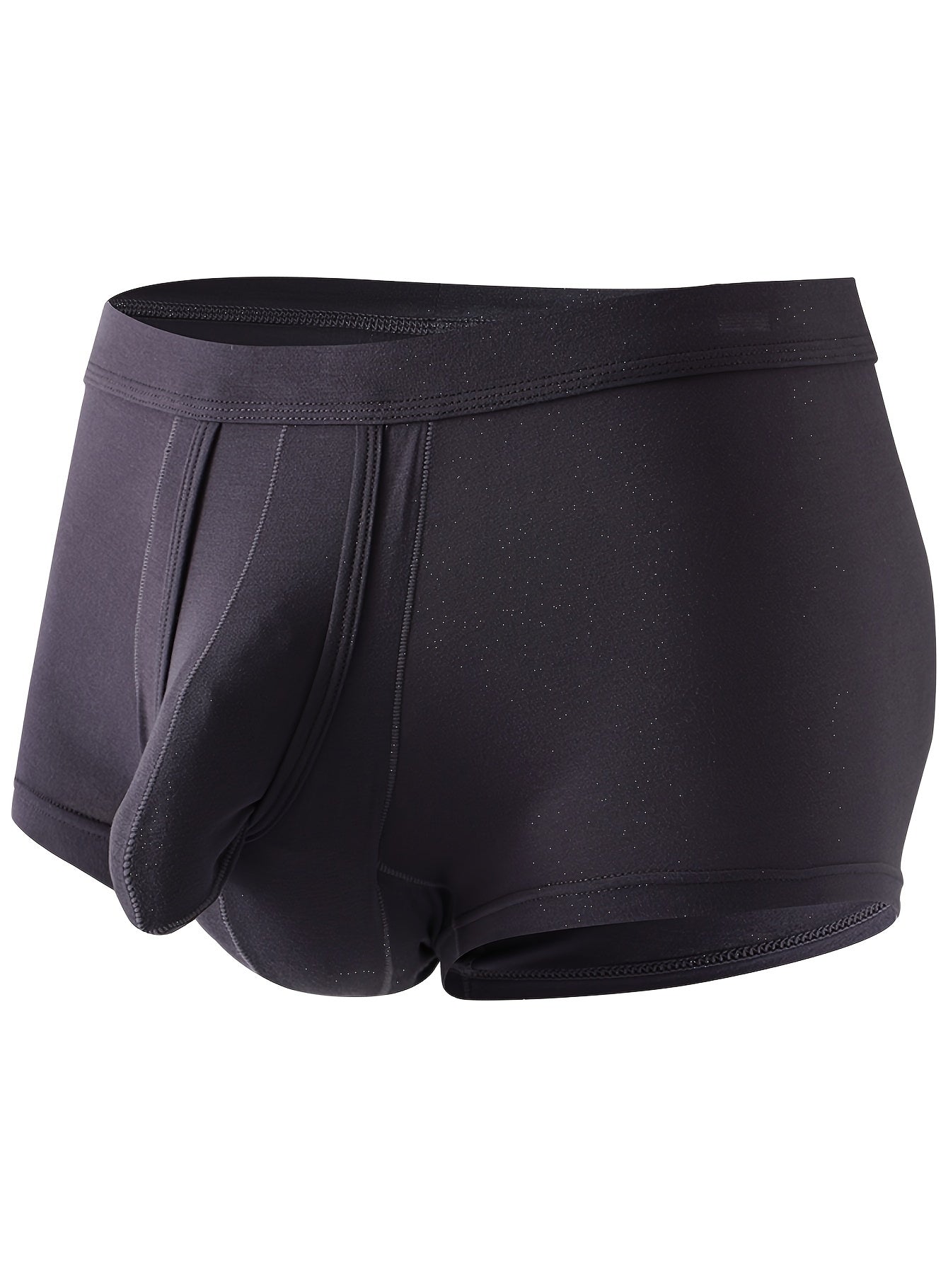 Men's sports boxer with bullet type separation and wear-resistant leg design.