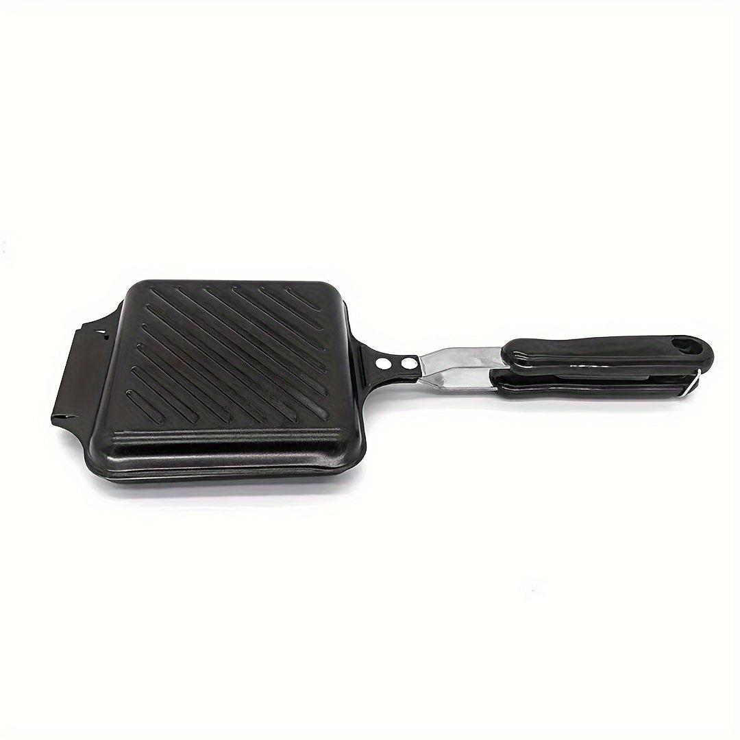 Cast Iron Sandwich Press with Non-Stick Double-Sided Griddle, Perfect for Breakfast Eggs, Waffles, and Sandwiches, Ideal for Home or Outdoor Camping Kitchen Cookware