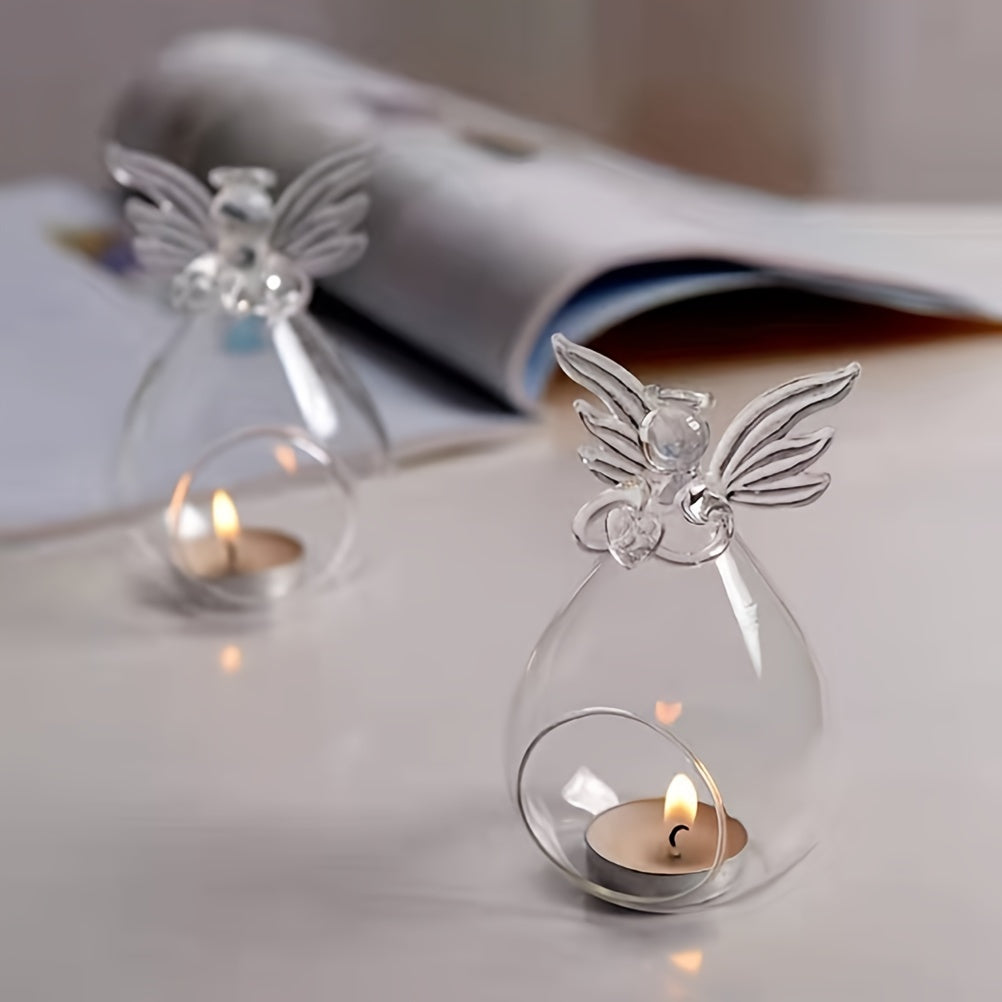 Angel glass tea light candlestick for centerpiece, dinner, photo props, and home decor. Perfect for weddings, anniversaries, birthdays, and dates. Ideal for creating a warm and romantic atmosphere for your living room or table during Christmas and New