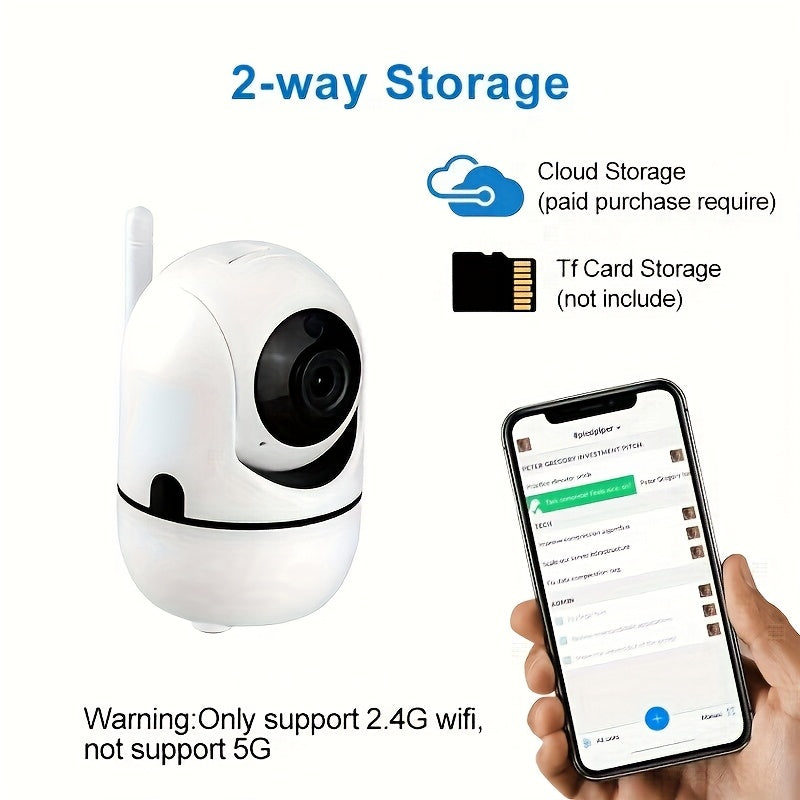 Wireless security camera with 1080P HD, auto-tracking, motion detection, night vision & two-way audio - perfect for home monitoring.