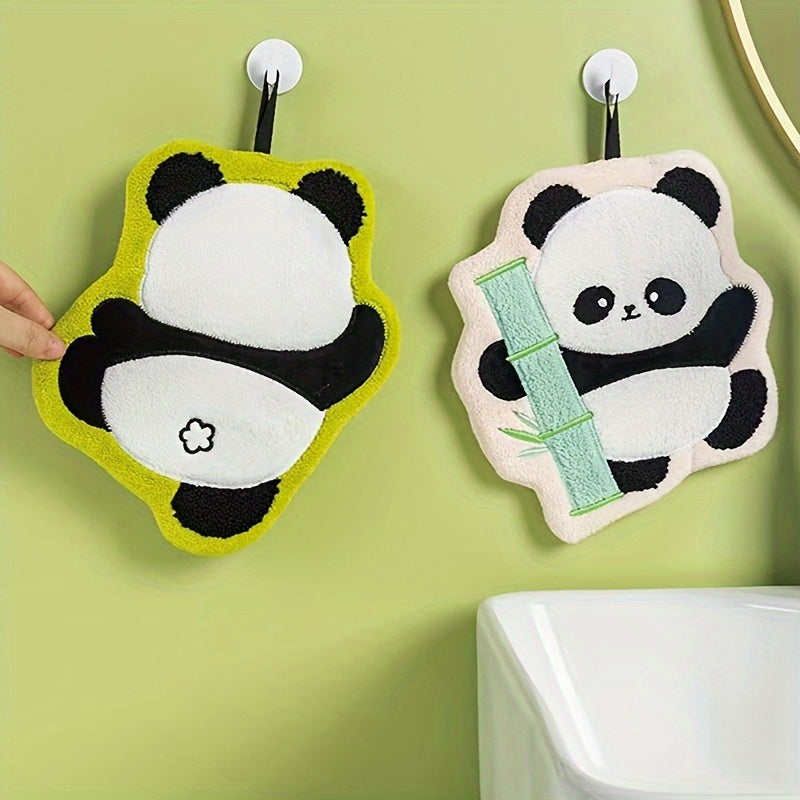 Christmas themed Charming Panda Bamboo Hand Towels with high absorbency, Coral Fleece material, and machine washable - ideal for kitchen or bathroom.