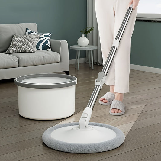 The Hands-Free Spin Mop and Bucket System comes with 1 set and includes 2 reusable pads. This efficient rotating floor cleaner is perfect for both dry and wet use, making it an ideal cleaning tool for the living room, home, kitchen, and bathroom.