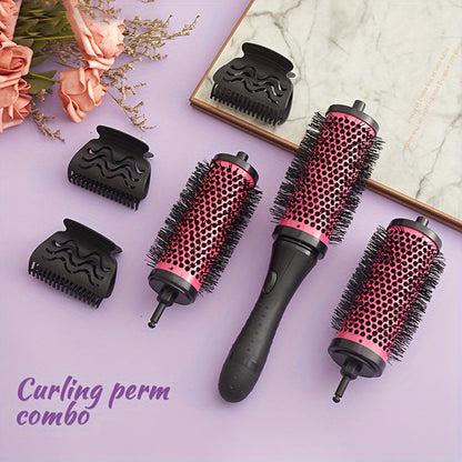 6-piece hair styling comb set for women made of aluminum and copper, including detangling and round curling brushes with nylon bristles for all hair types.