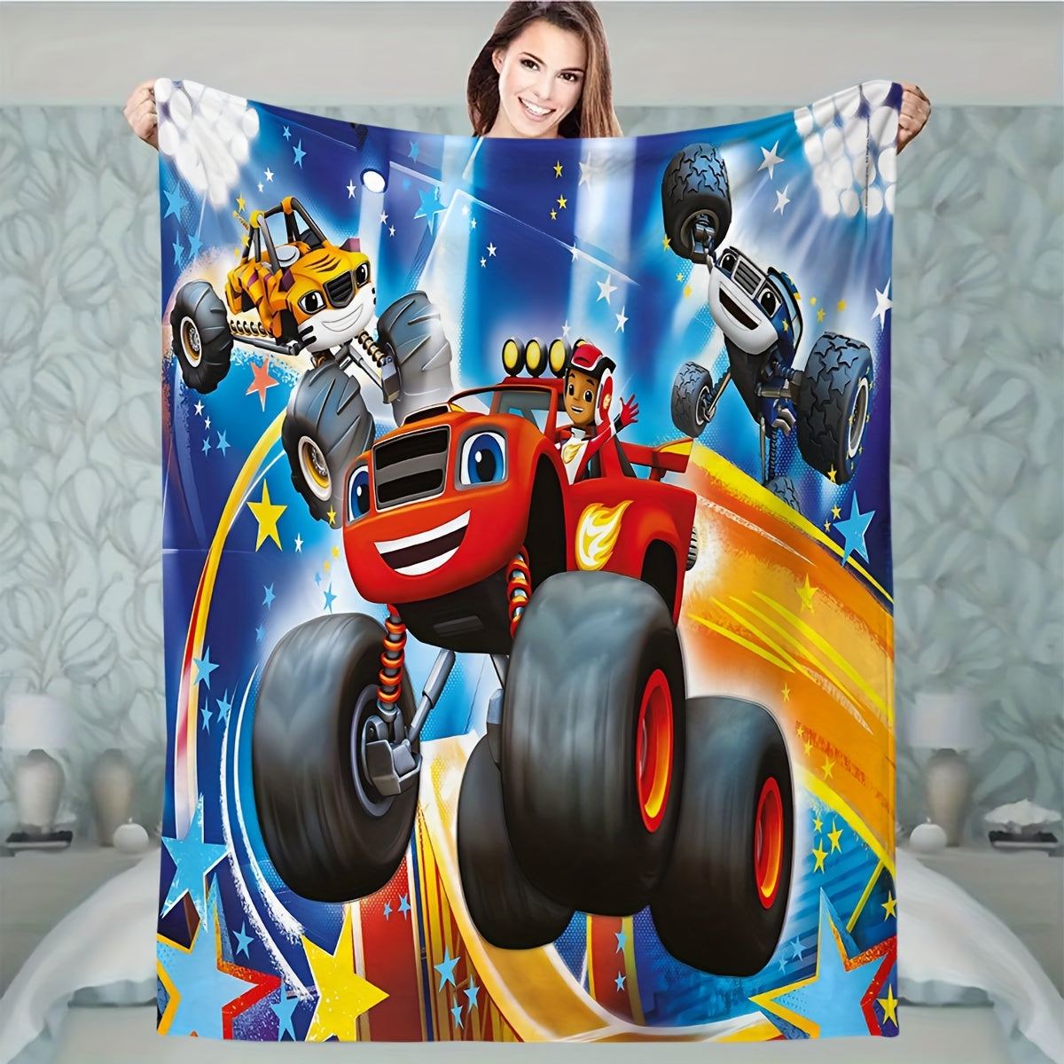 Get this adorable Mech Monster Cartoon Motorcycle Print Blanket, featuring a fun Cartoon Anime Motorcycle Theme design. A perfect gift for sons and daughters, ideal for birthdays or Christmas. Use it as a blanket, chair cover, bedspread, or sofa throw.