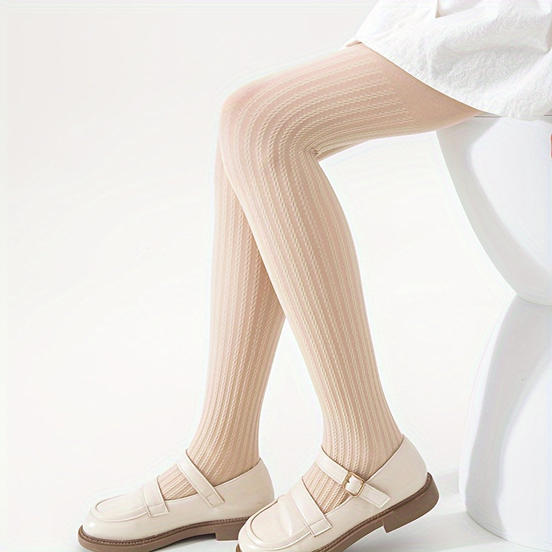 3 pairs of girl's solid color stripe textured pantyhose, comfy, slim, and versatile for all seasons, a creative gift.