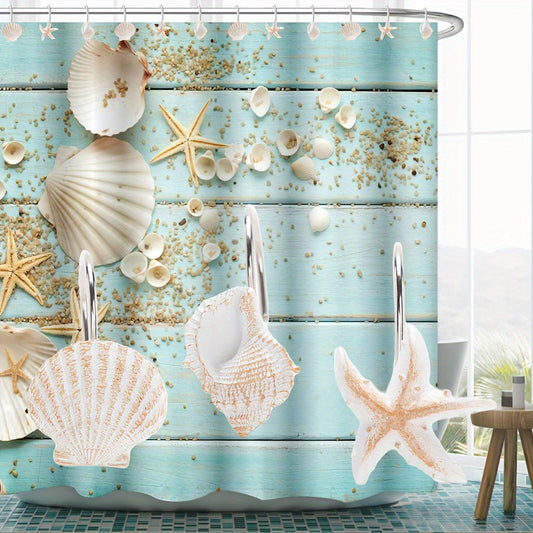 12pcs Beach Shell Hooks for Bathroom Decor and Shower Curtains