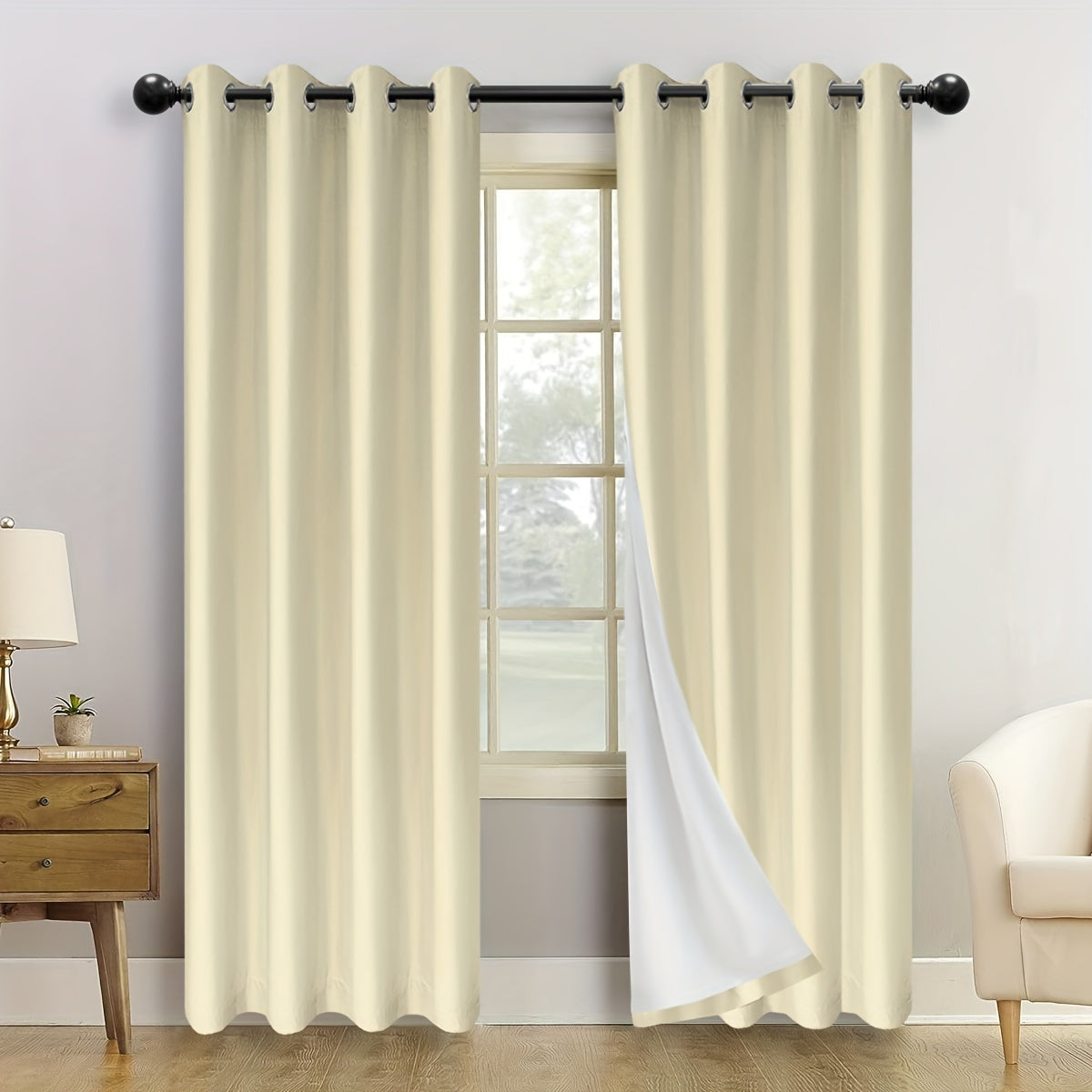 Suhuan Top Curtains, 2PC Set of 100% Blackout Insulation Soundproof Curtains with White Lining, Ideal for Bedroom, Office, Living Room, and Home Decor